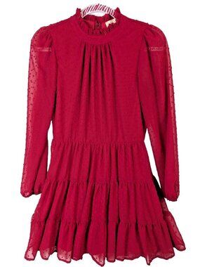 Altar'd State Women size M Red High Neck Long Sleeve Dotted Swiss Dress Romantic